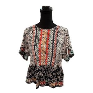 Altar’d State Women’s Short Sleeve Embroidered Peplum Hem Top